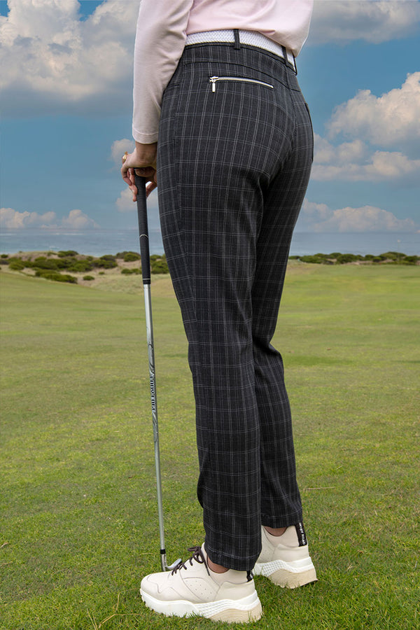 WOMENS CHARCOAL CHECK FULL LENGTH STRETCH GOLF PANT