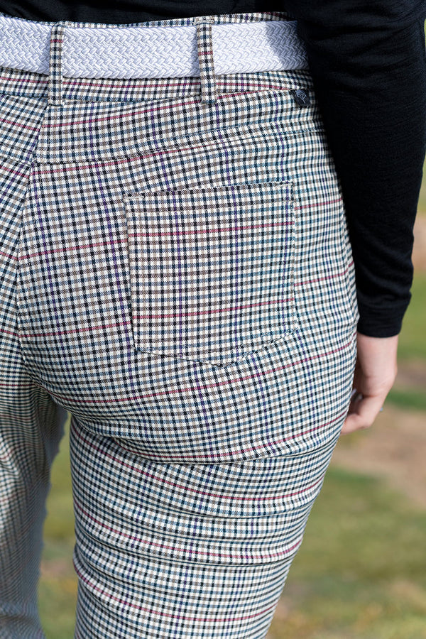 Women's Stone, Navy and Rust stretch check golf pant