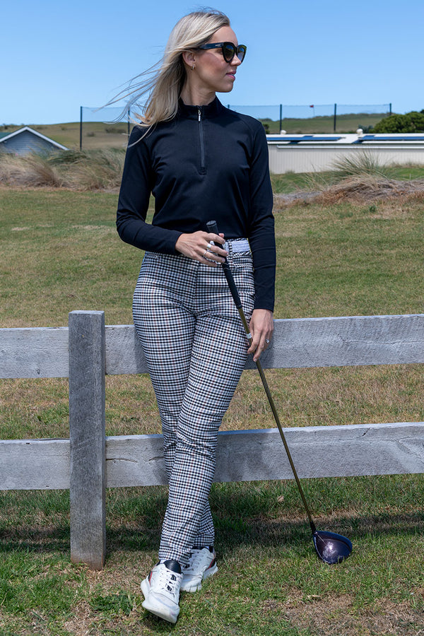 Women's Stone, Navy and Black Stretch Check Golf Pant