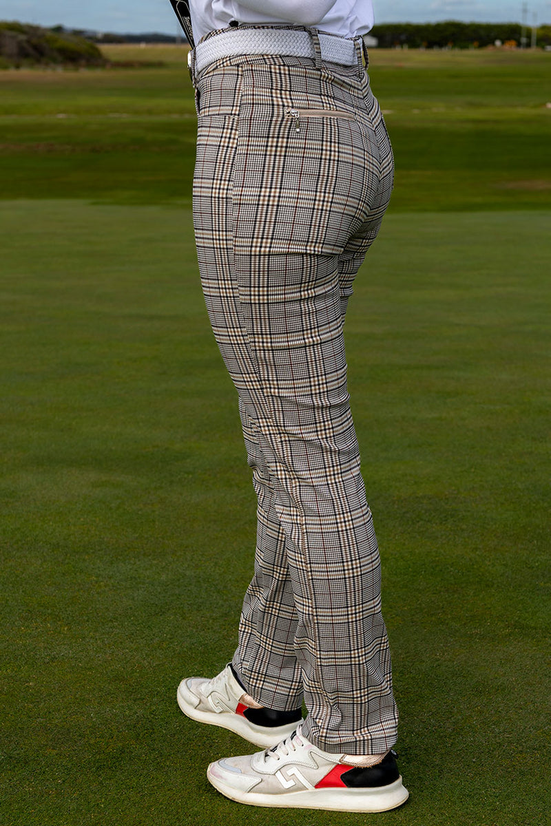 Women's Tan Stone and Burgundy Check Pant