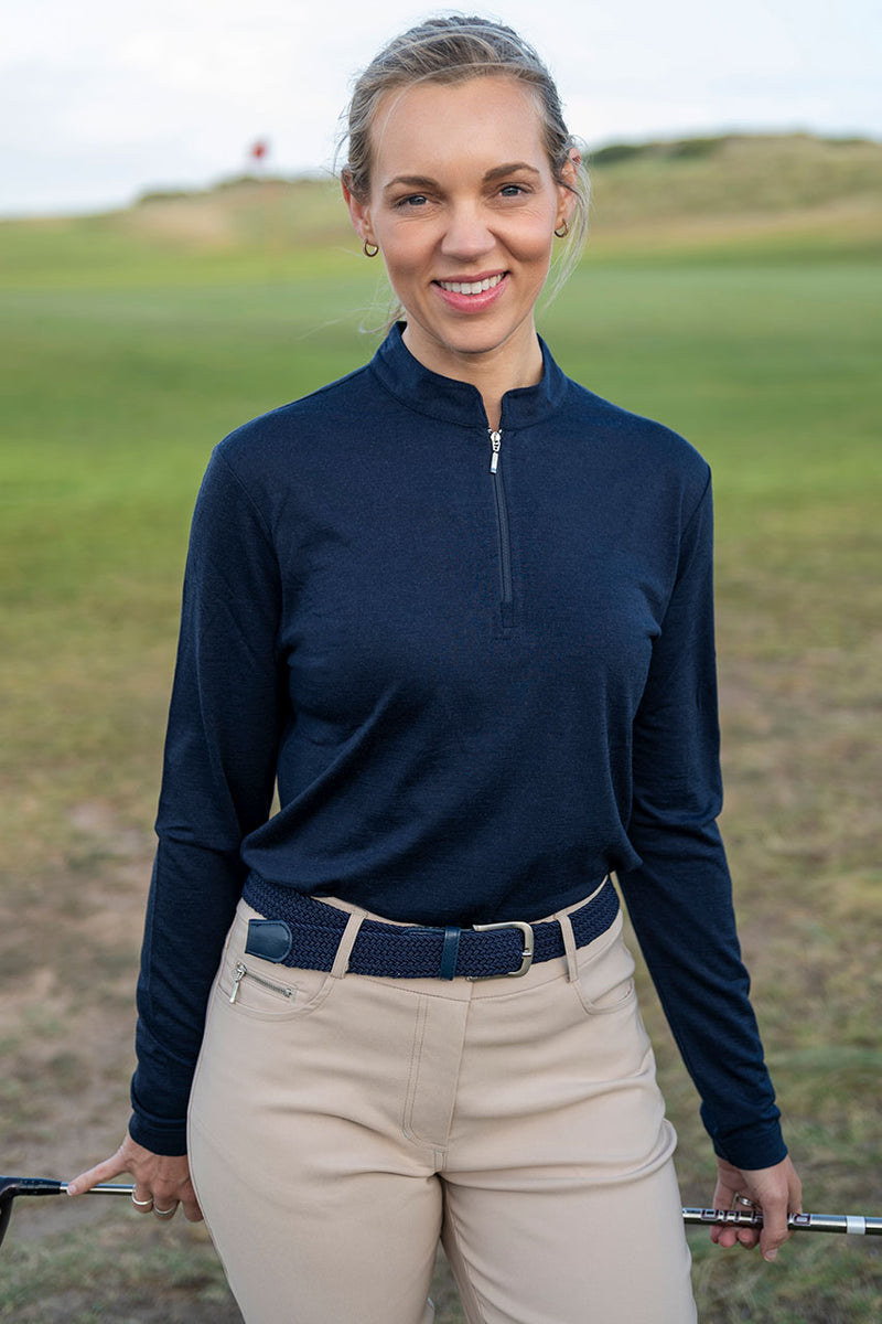 Women's Navy  Merino Wool Long Sleeve Golf Top