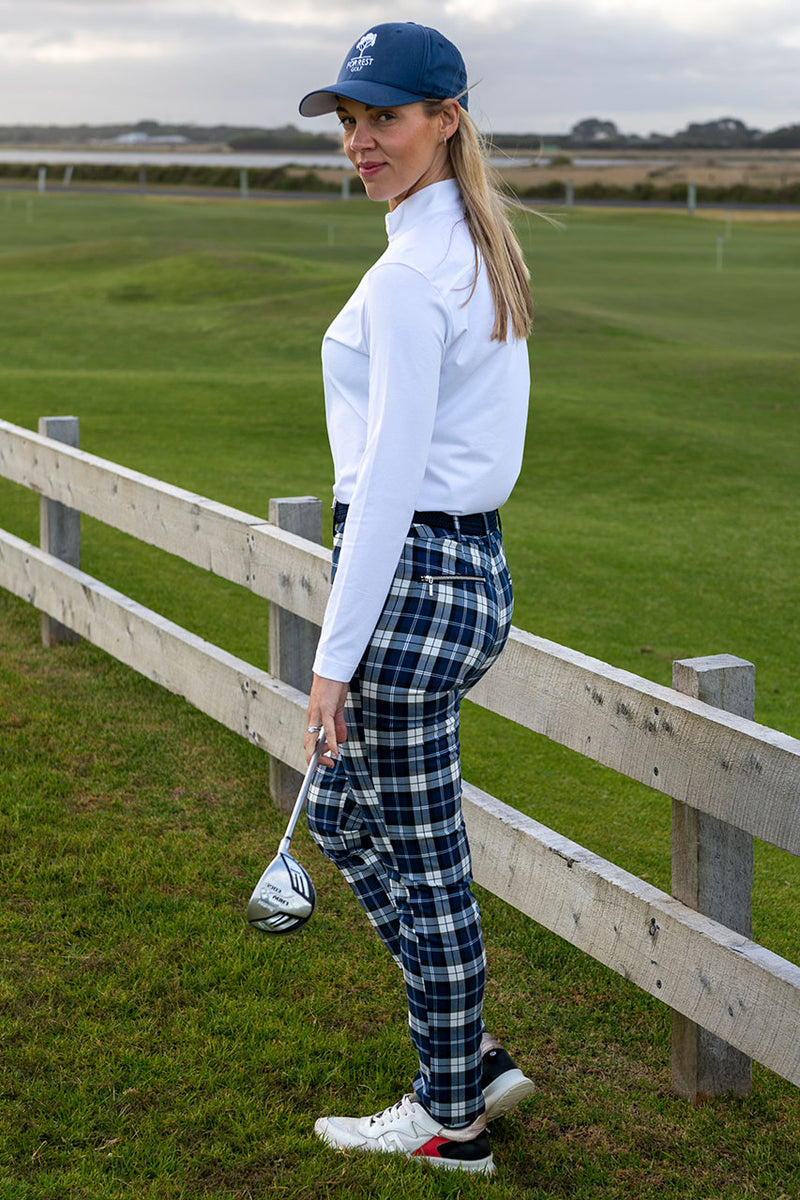 Women's stretch navy and white check golf pant