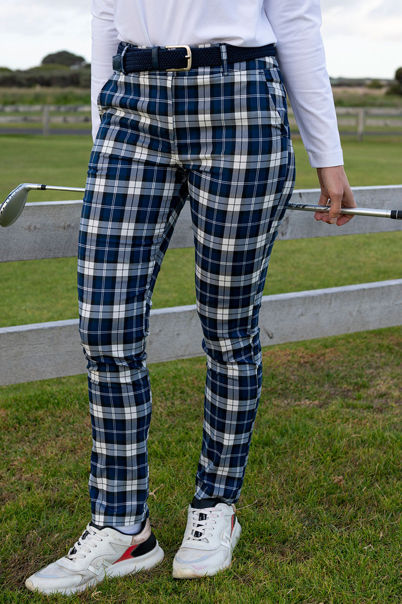 Women's stretch navy and white check golf pant