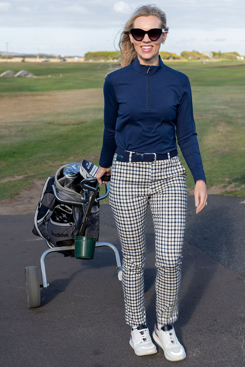 Women's Stone, Black and Navy Stretch Check Golf Pant