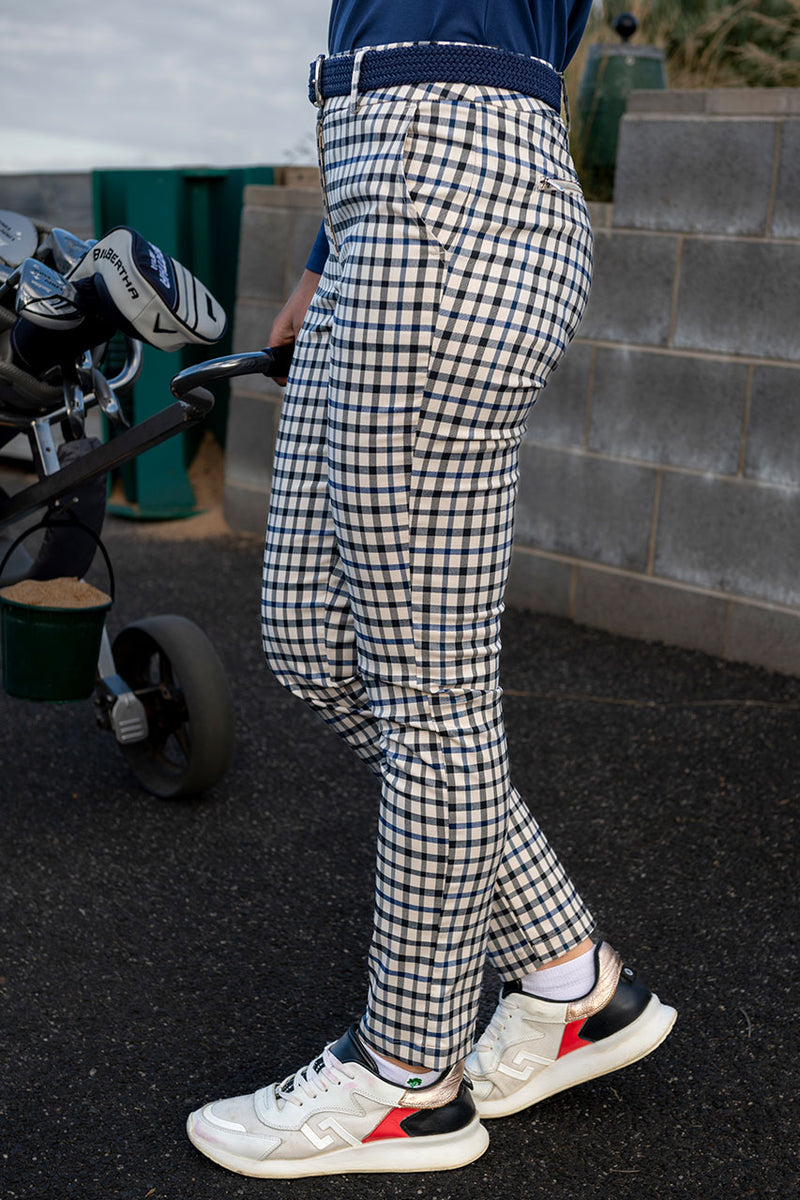 Women's Stone, Black and Navy Stretch Check Golf Pant