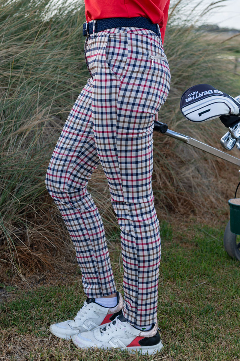 Women's Stone, Navy and Red Stretch Check Golf Pant