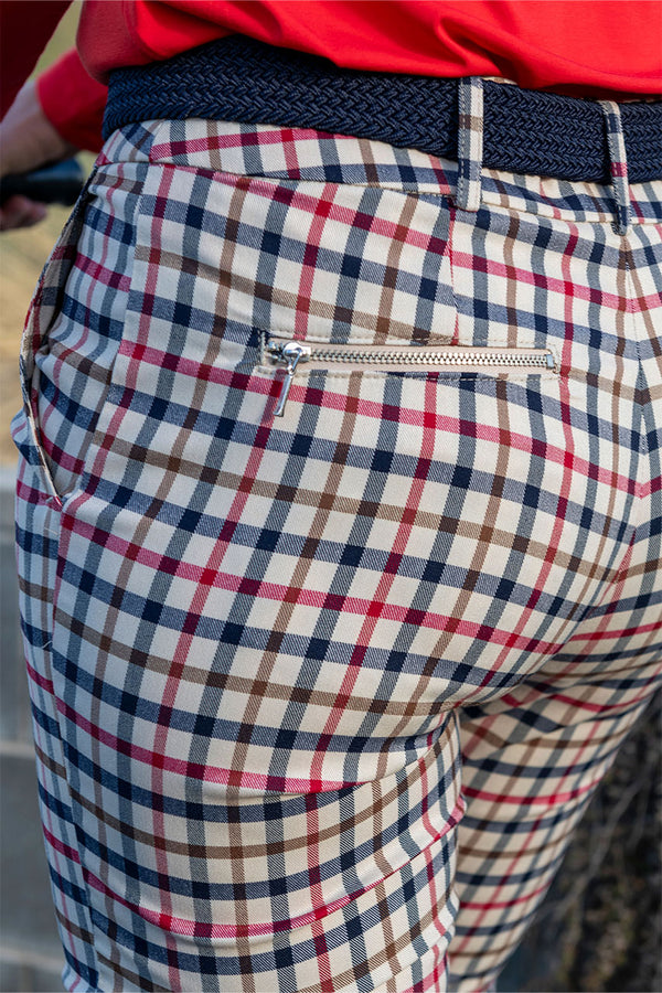 Women's Stone, Navy and Red Stretch Check Golf Pant