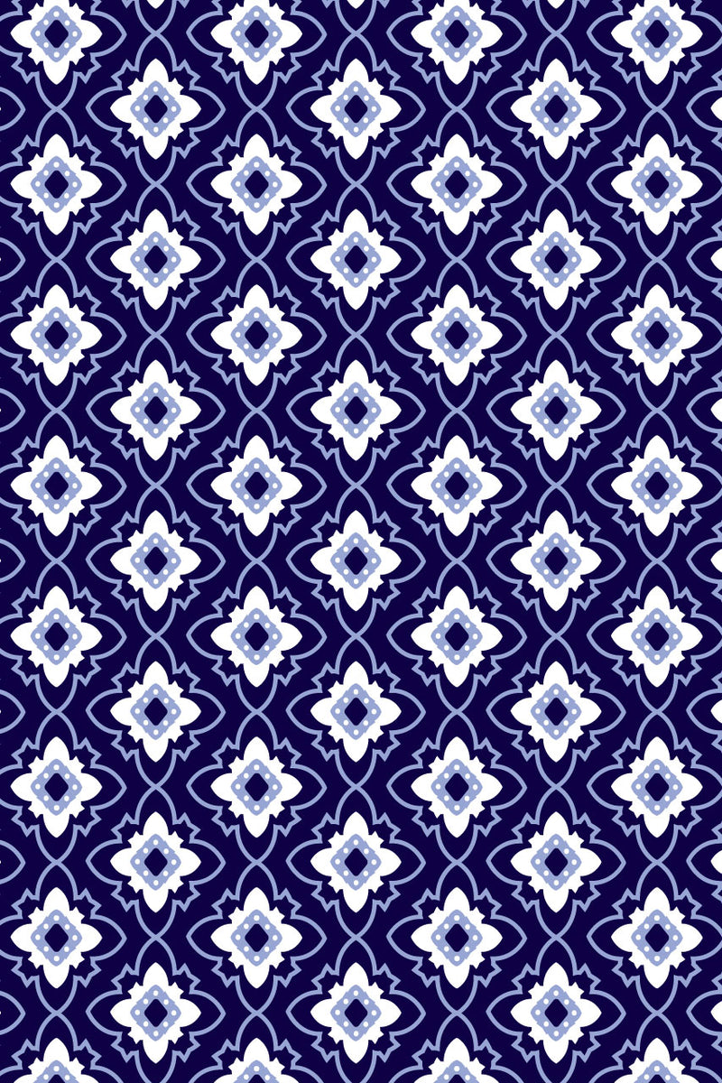 navy blue white mosaic print