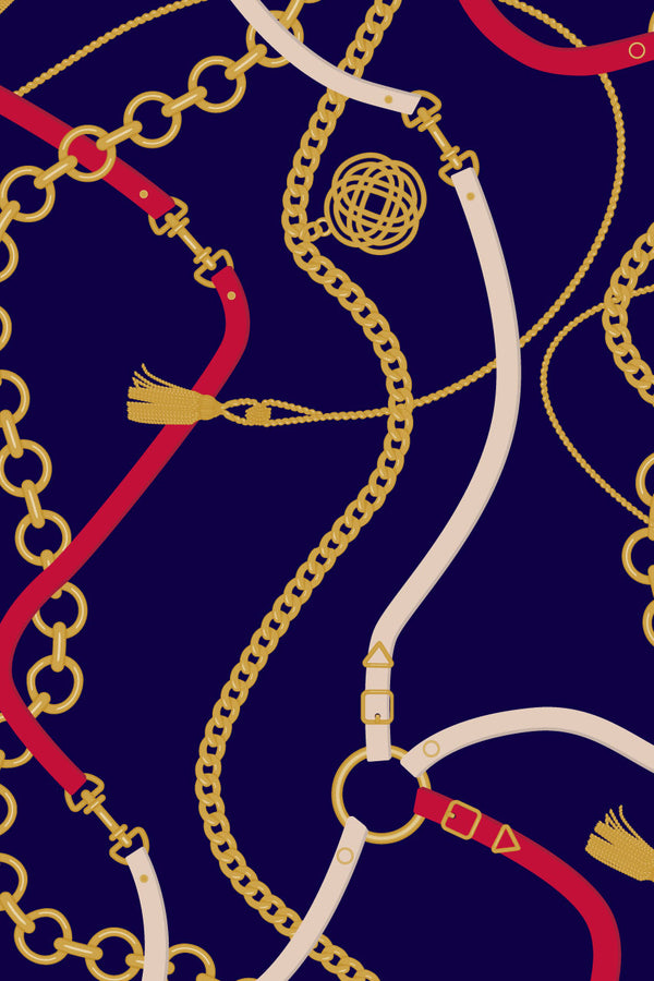 navy gold and red chain print