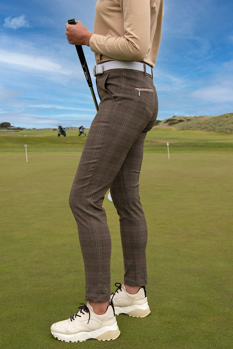 womens brown stretch check golf pant