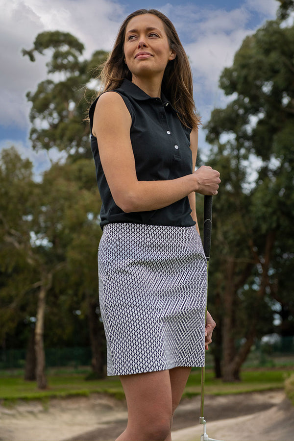womens black and white lattice print stretch a line golf skirt