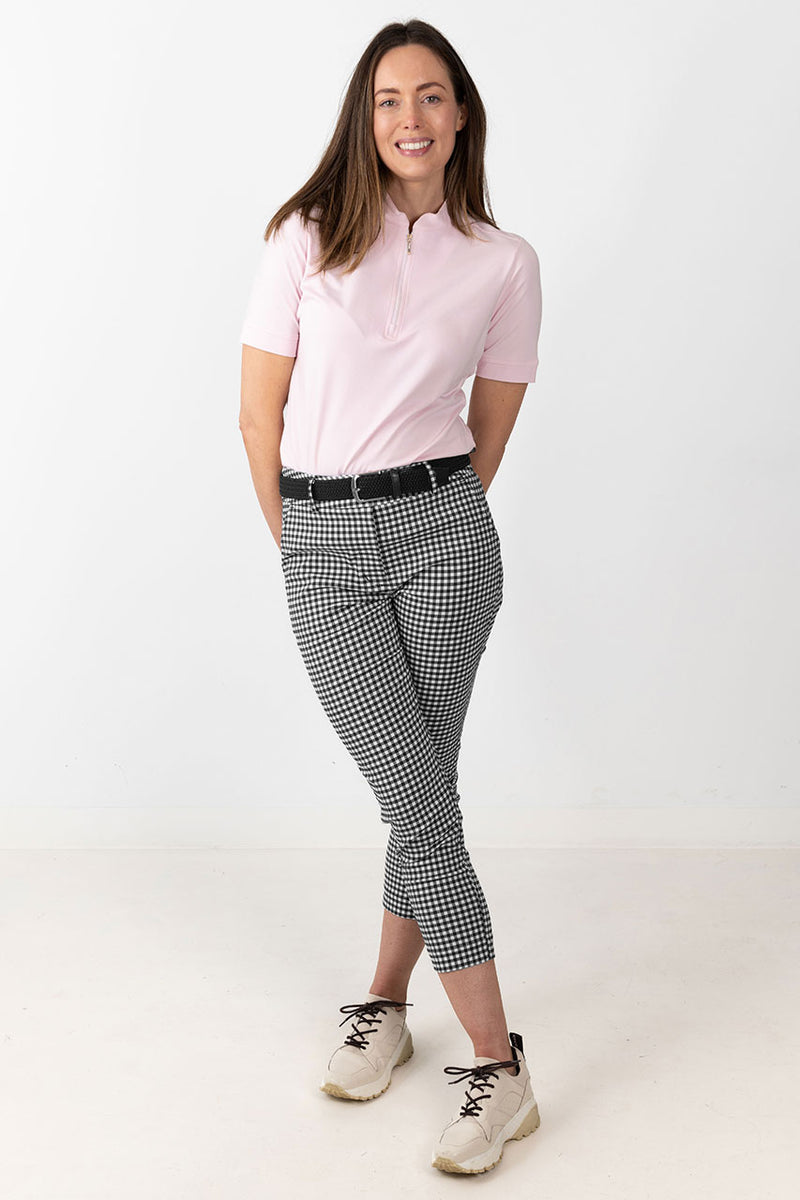 womens black and white stretch gingham golf capri pant