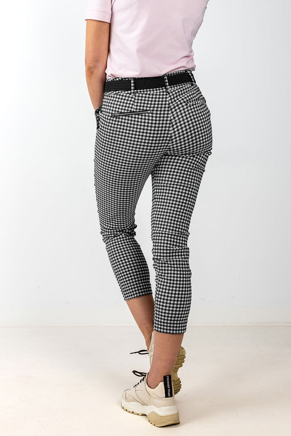 womens black and white stretch gingham golf crop pant