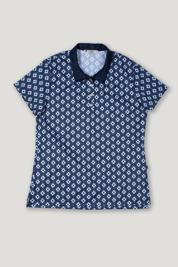 womens blue and navy mosaic print golf shirt