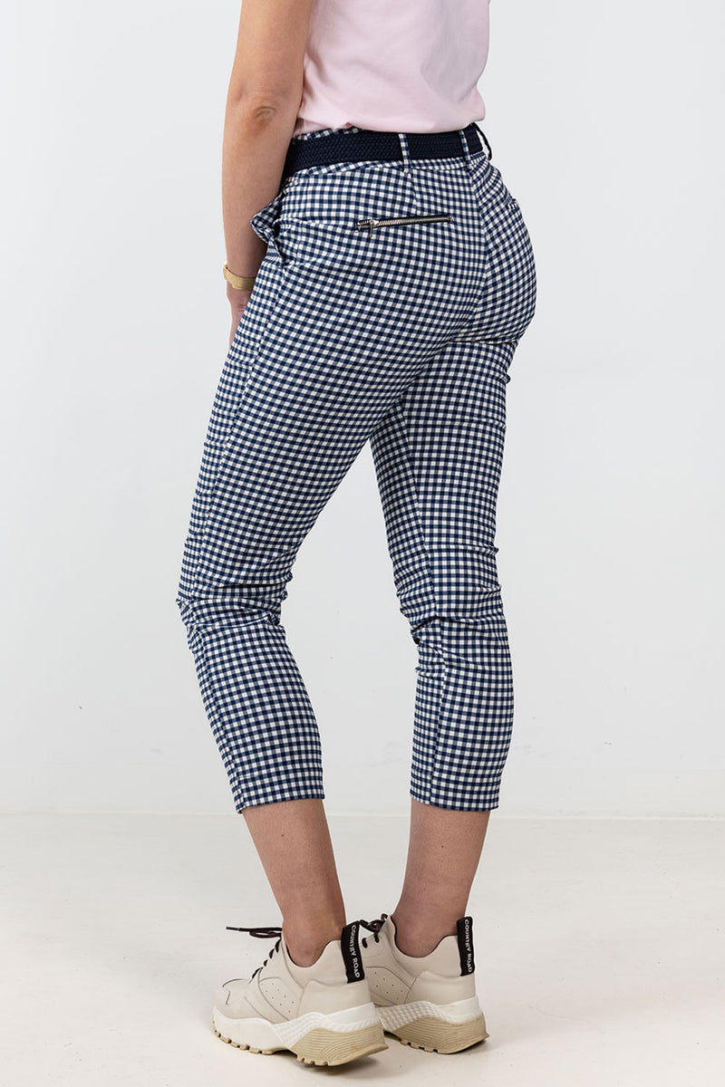 womens navy and white gingham trouser