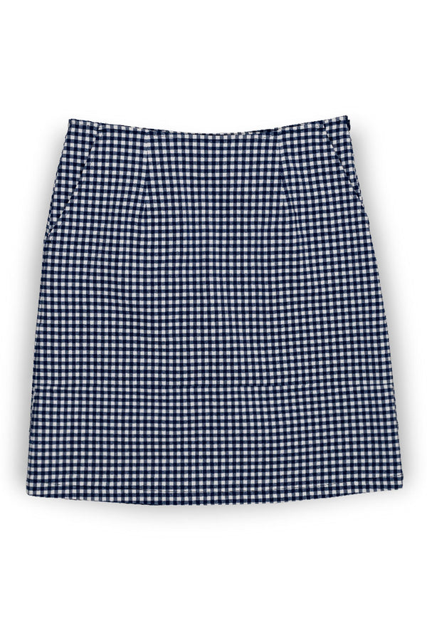 womens navy and white gingham check longer line golf skort