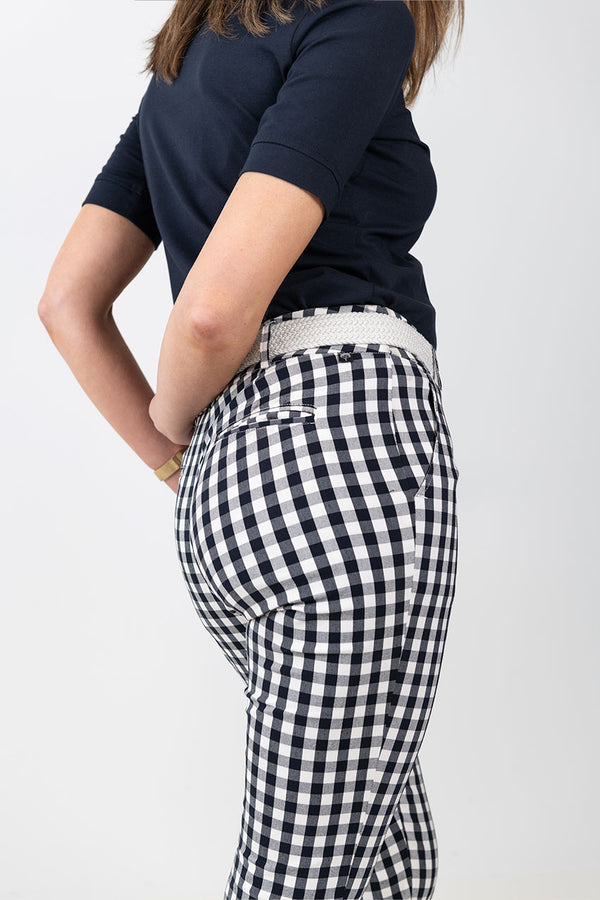 womens navy and white check golf capri pant