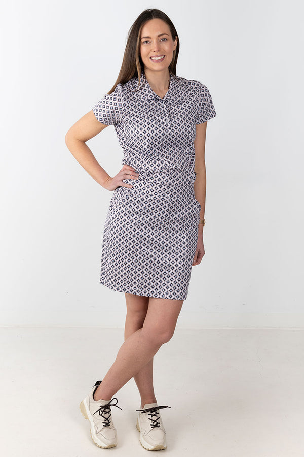 womens stone navy and white mosaic print knit golf skirt