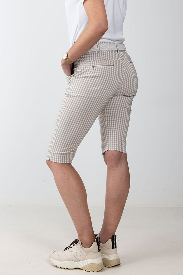 womens stone and white gingham golf short
