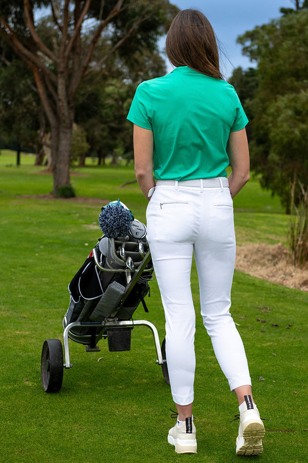 womens white stretch 7/8 golf pant
