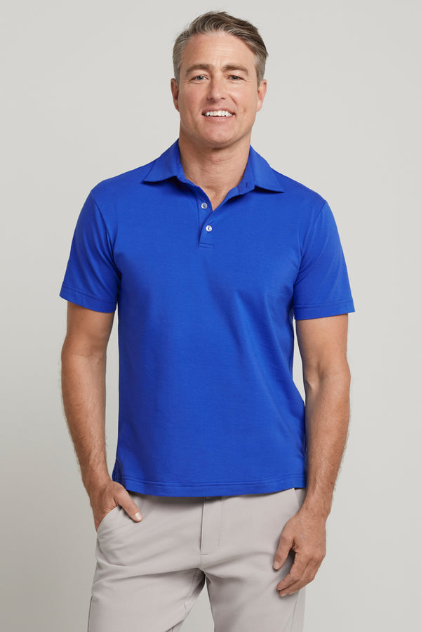 Blue short sleeve men's golf polo shirt