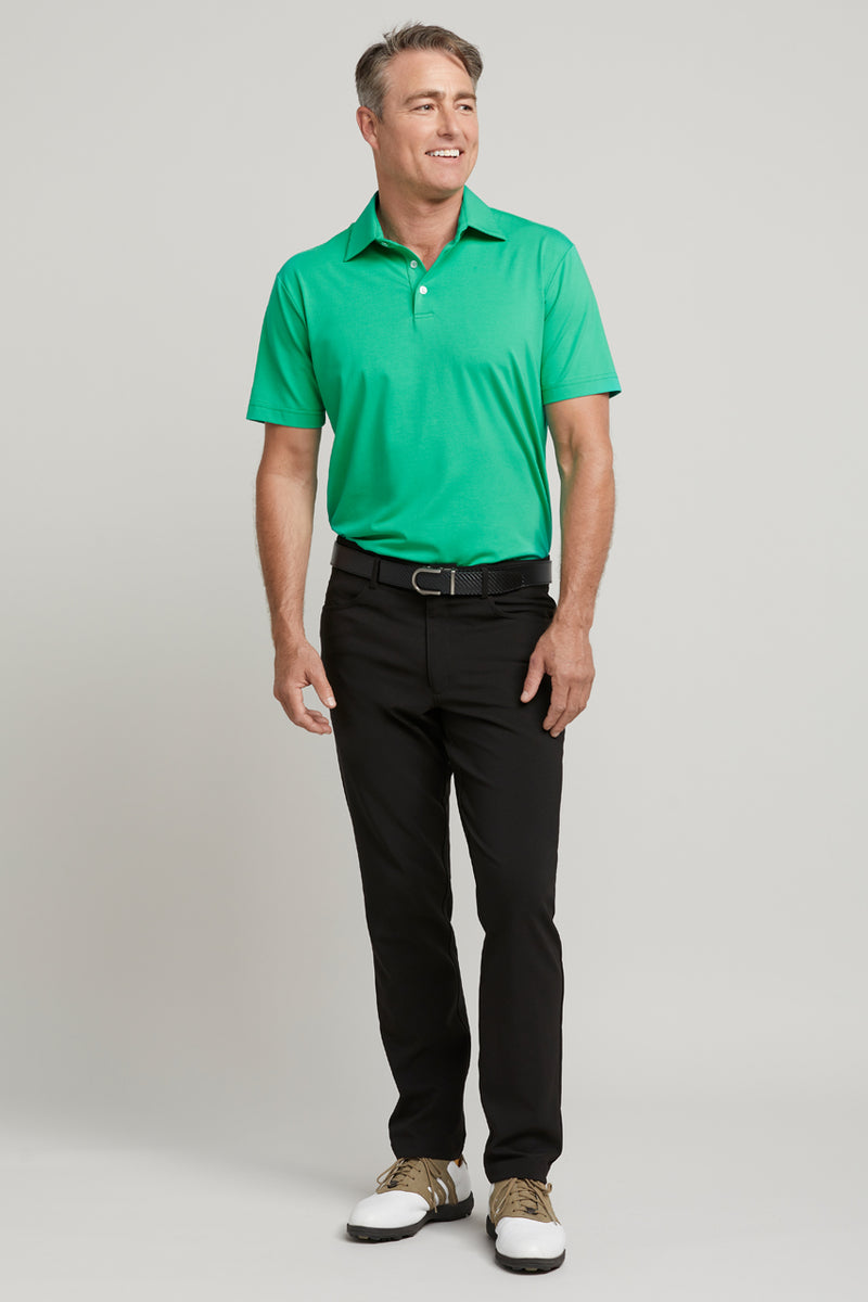 Men's green short sleeve polo top stand collar