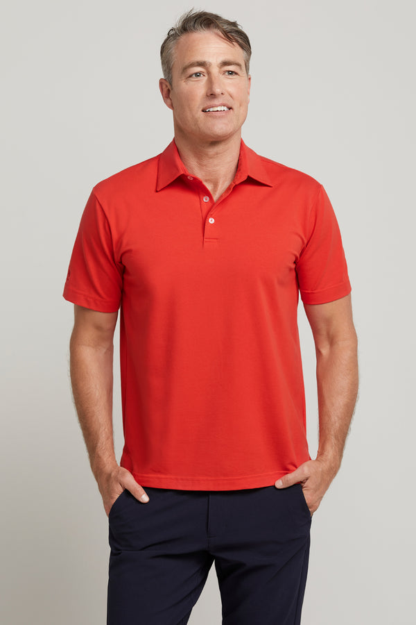 Men's red short sleeve golf polo top