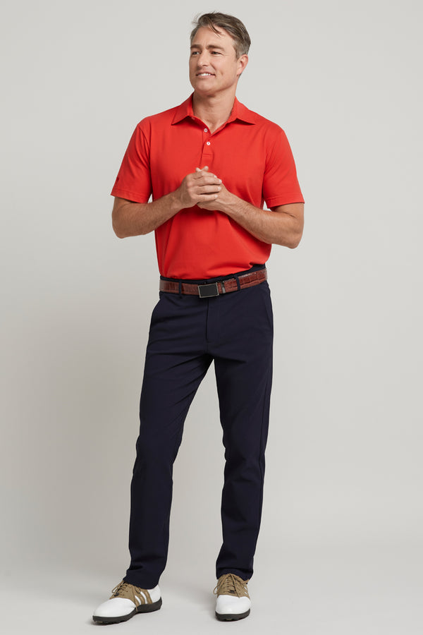Men's red short sleeve golf polo shirt