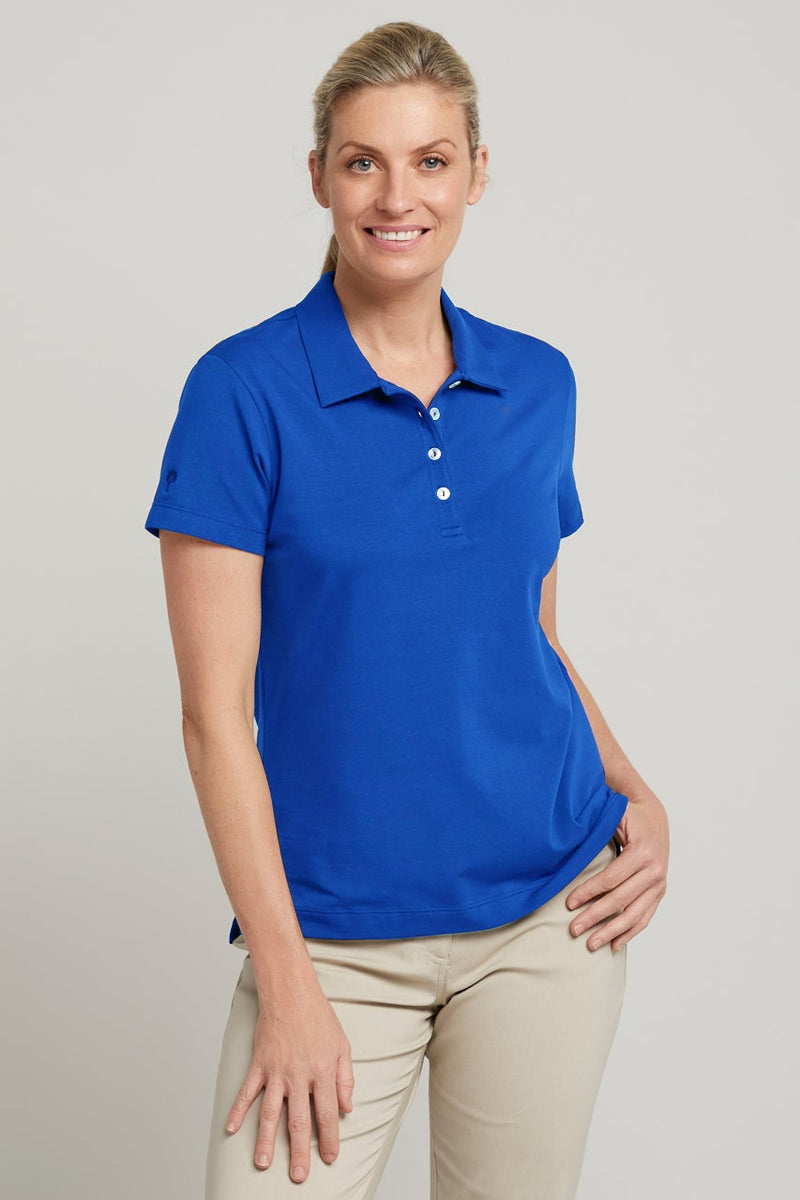 blue short sleeve womens golf polo shirt