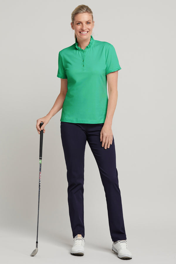 Women's green short sleeve ruffle golf polo top