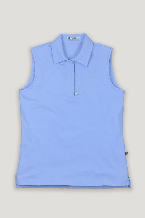 womens powder blue sleeveless golf polo top