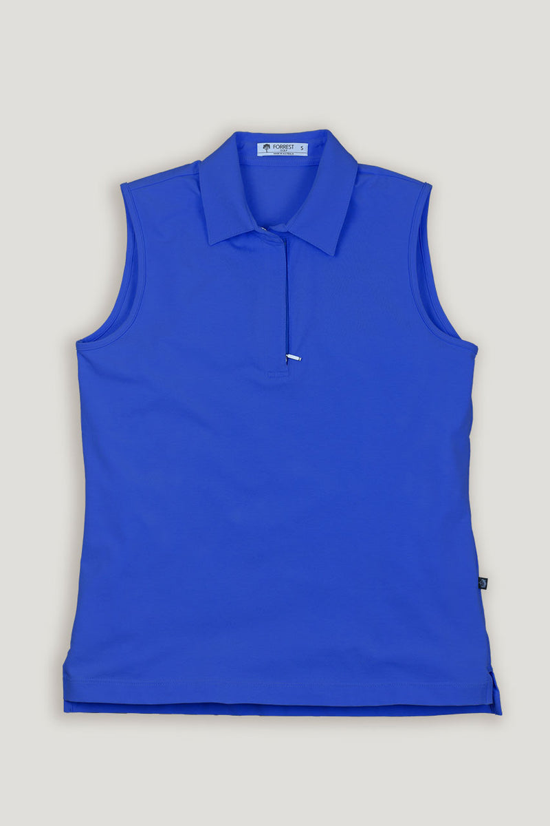 womens corn flower blue sleeveless polo top