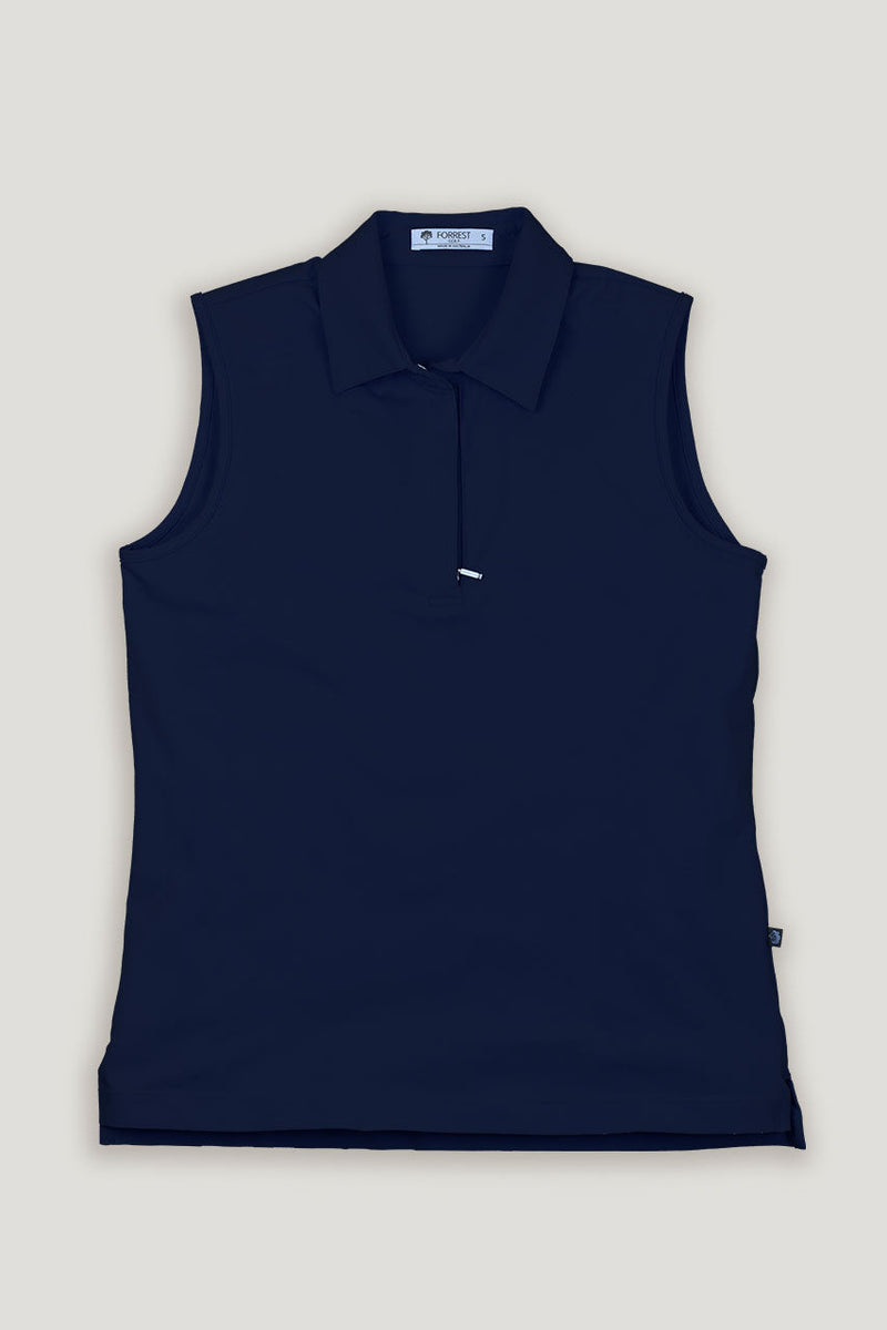 womens navy sleeveless golf polo top