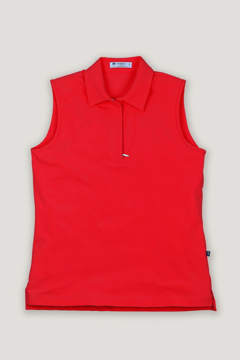 womens red sleeveless golf polo top