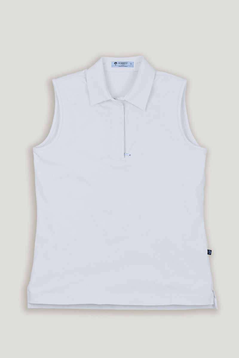 womens white sleeveless polo shirt