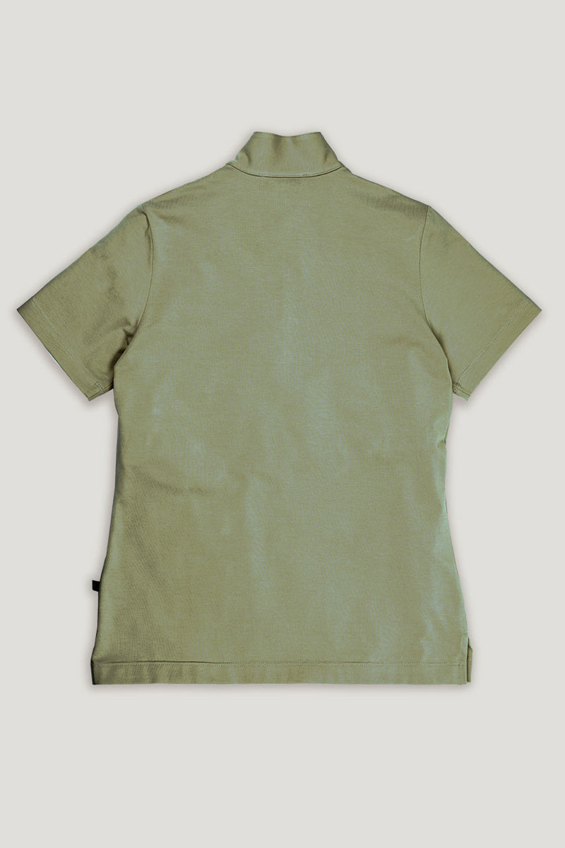womens sage short sleeve stand collar golf top back view