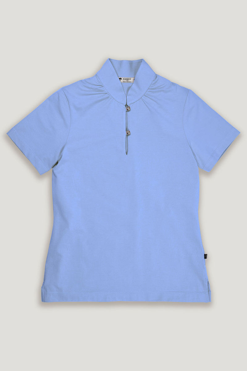 womens powder blue short sleeve golf polo shirt stand collar