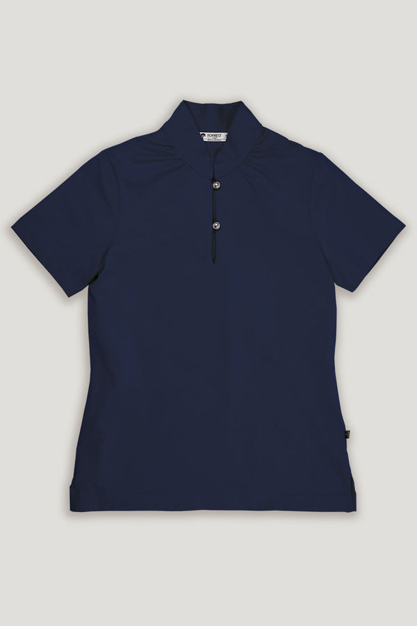 womens navy short sleeve golf polo shirt stand collar