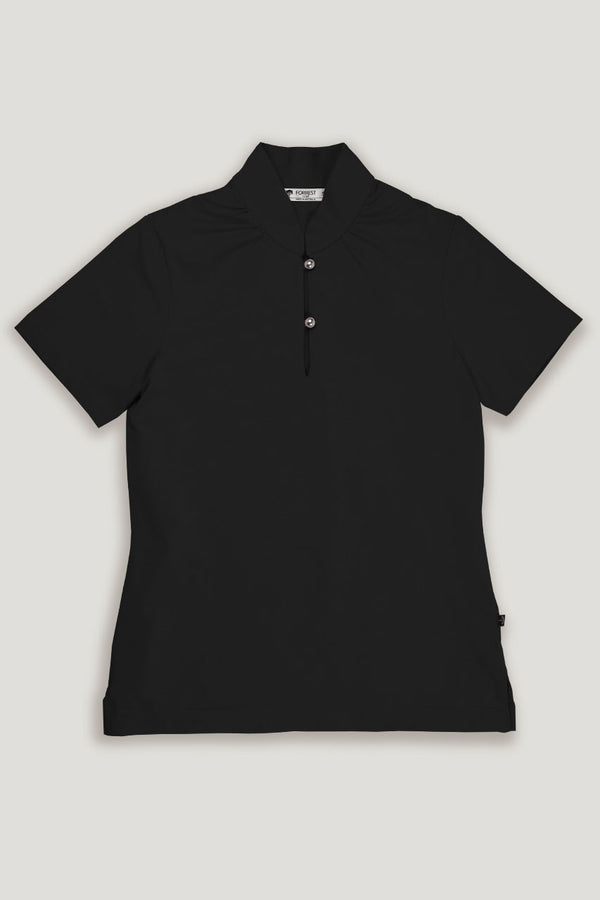 womens black short sleeve golf polo shirt stand collar