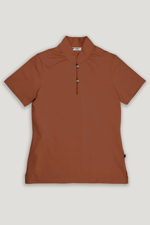 womens chestnut short sleeve golf polo shirt stand collar