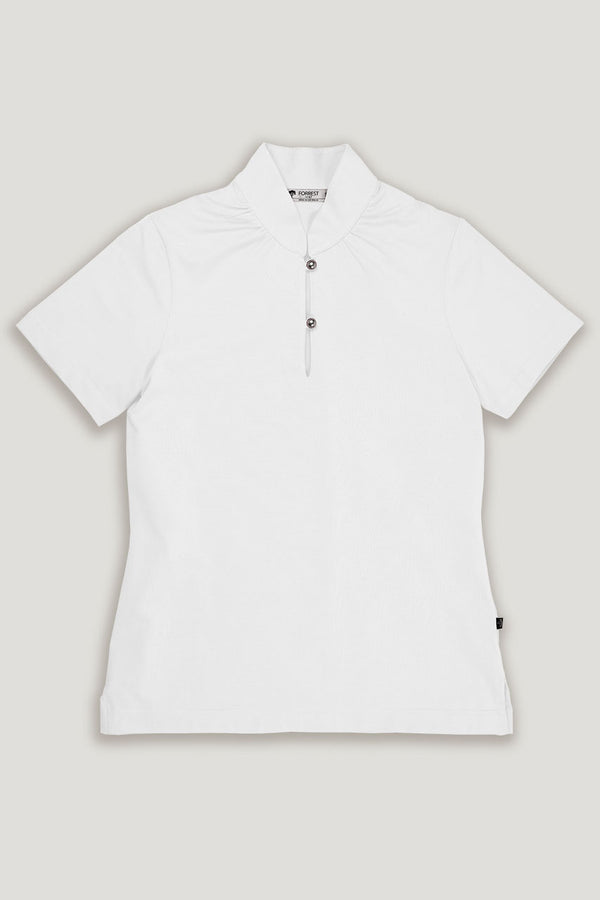 womens white short sleeve golf polo shirt stand collar