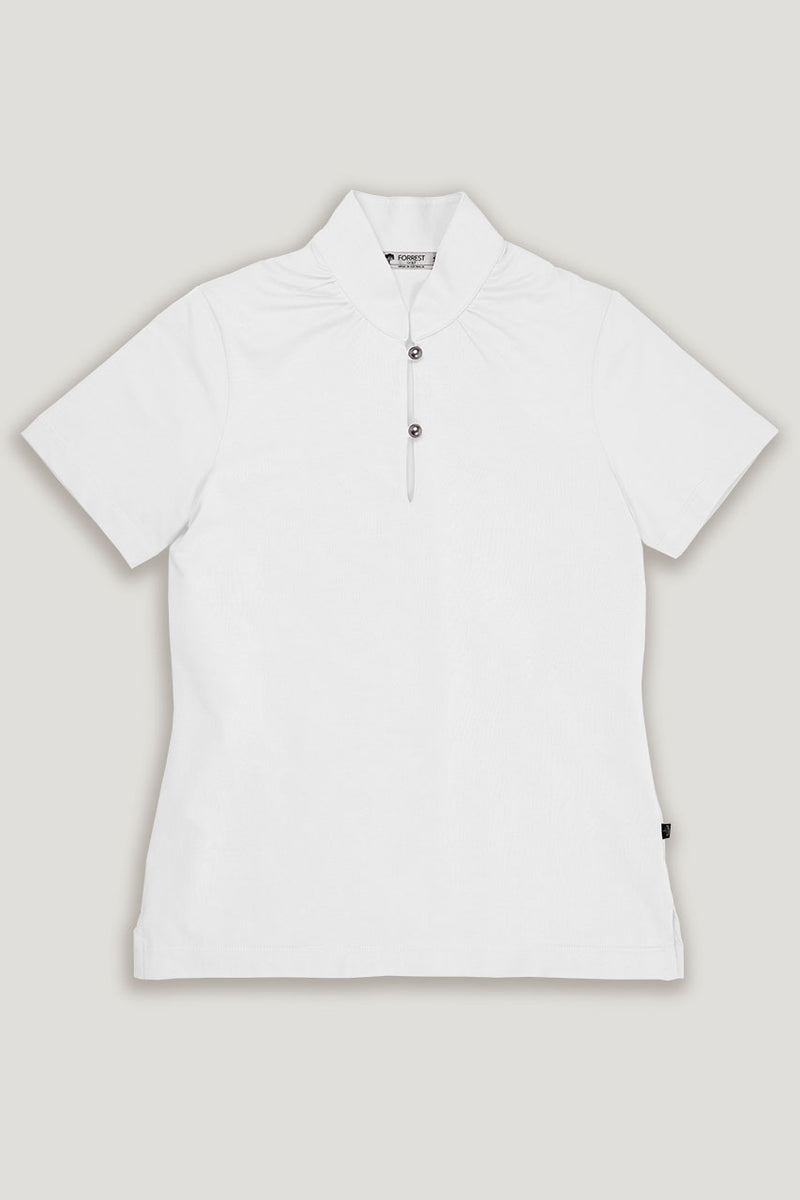 womens white short sleeve golf polo shirt stand collar