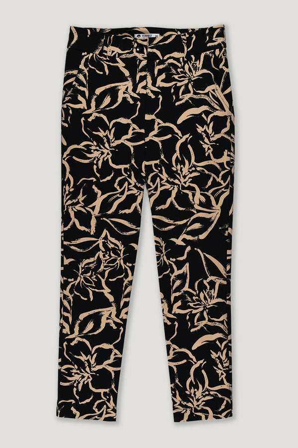 black and camel abstract floral golf capri pant
