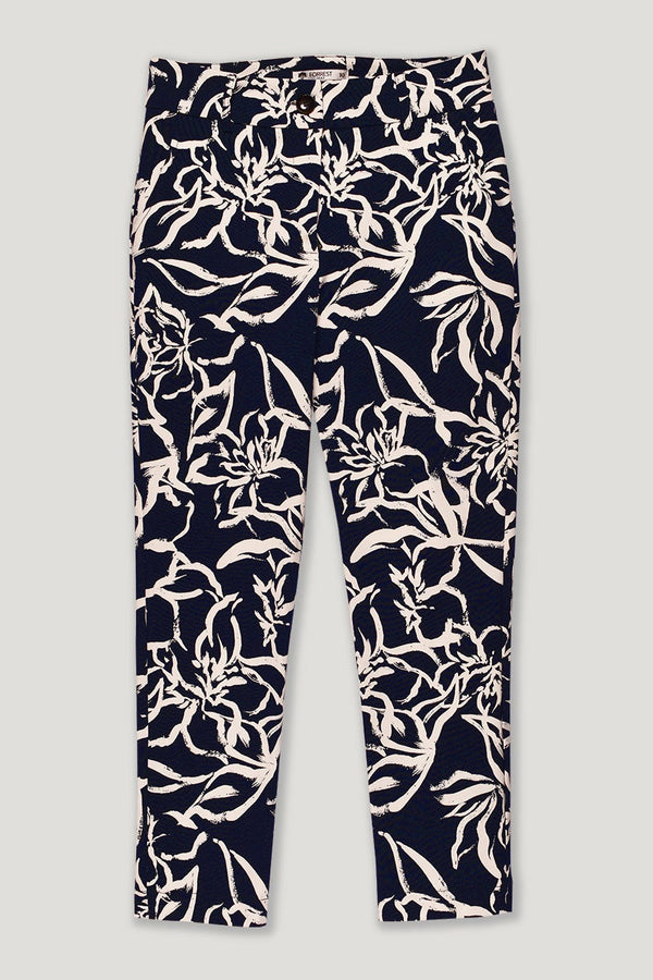 navy and white abstract floral golf capri pant