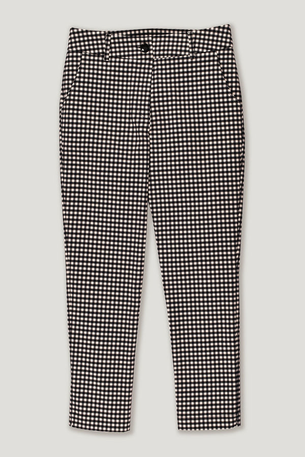 navy and white mid size gingham golf capri pant