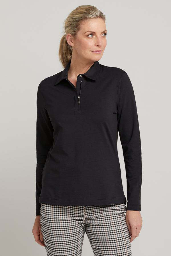 sally black womens long sleeve  golf polo