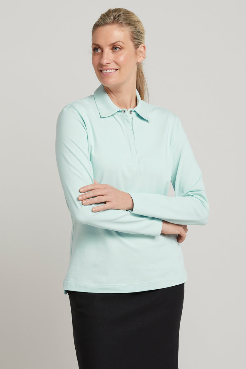 sally mint womens long sleeve polo