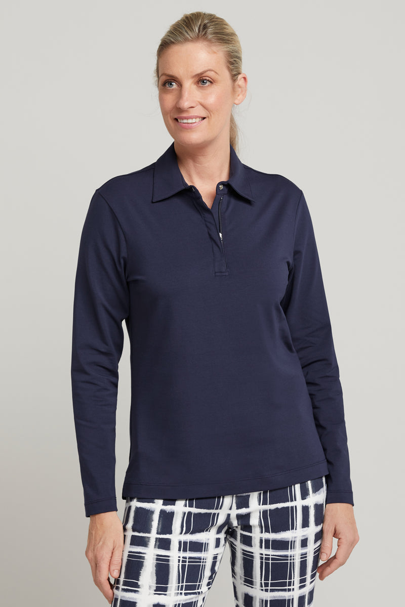 sally navy womens long sleeve polo