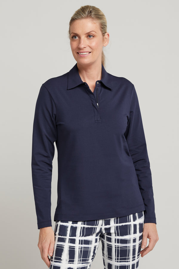  navy womens long sleeve  golf polo shirt