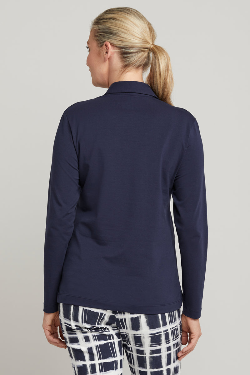 navy ladies long sleeve golf polo top